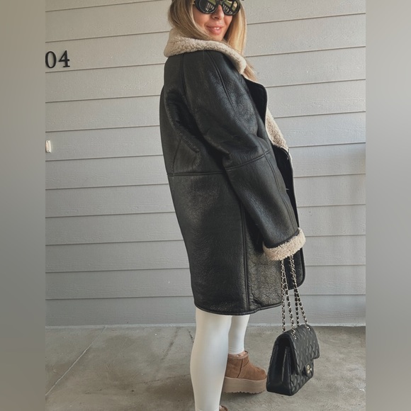 Massimo Dutti moulton genuine leather shearling sherpa aviator coat jacket - Picture 3 of 15